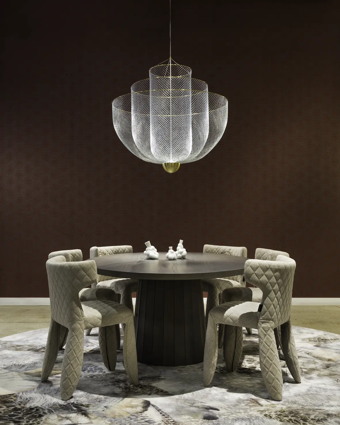 Moooi Container table bodhi oval with monster chairs and Meschmatics Chandelier