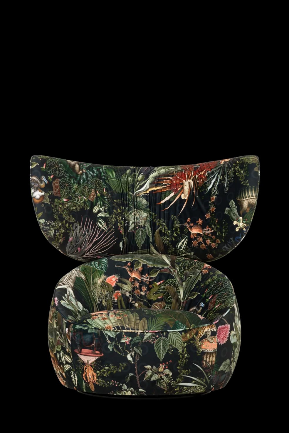 Hana Armchair Wingback Menagerie of Extinct Animals fabric