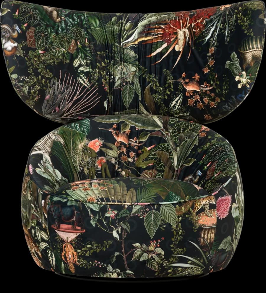 Hana Armchair Wingback Menagerie of Extinct Animals fabric
