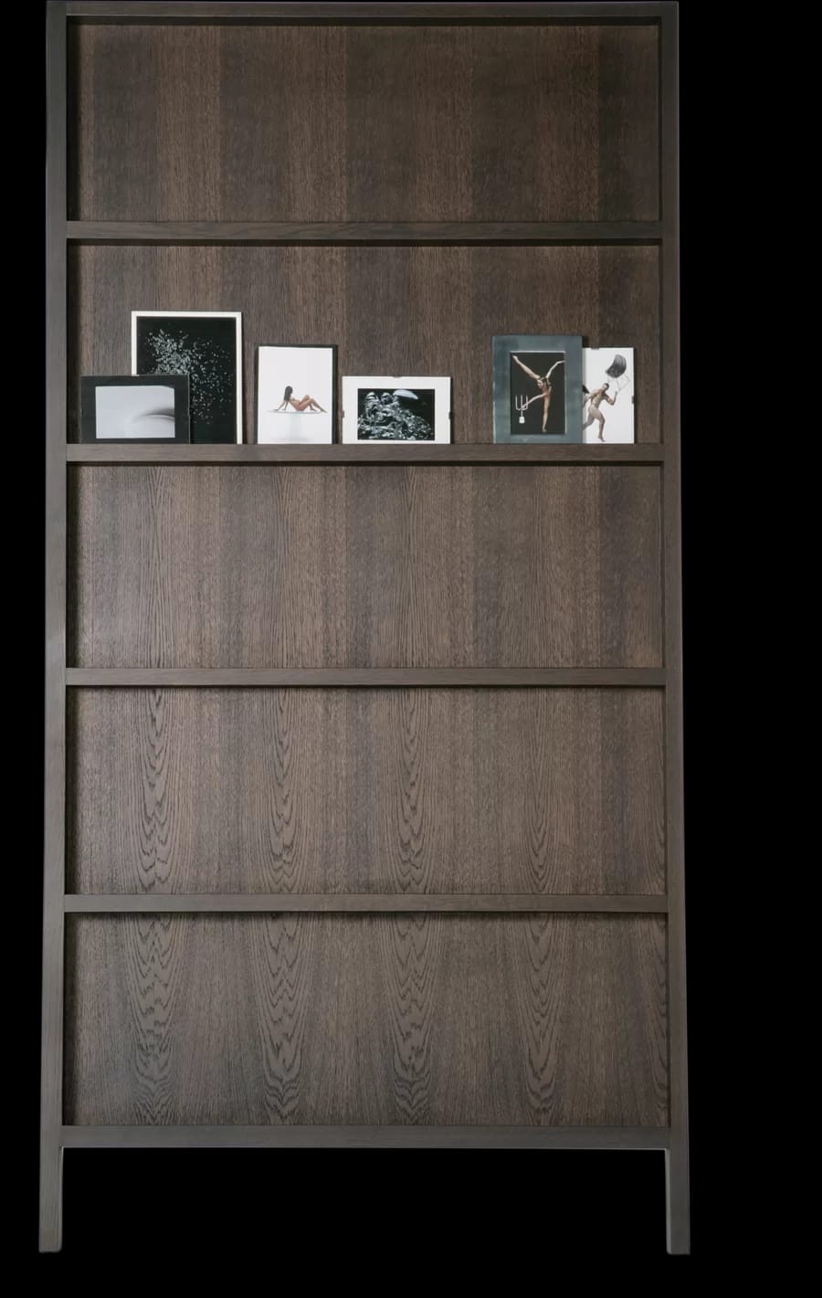 Oblique bookshelf small dark wood front side